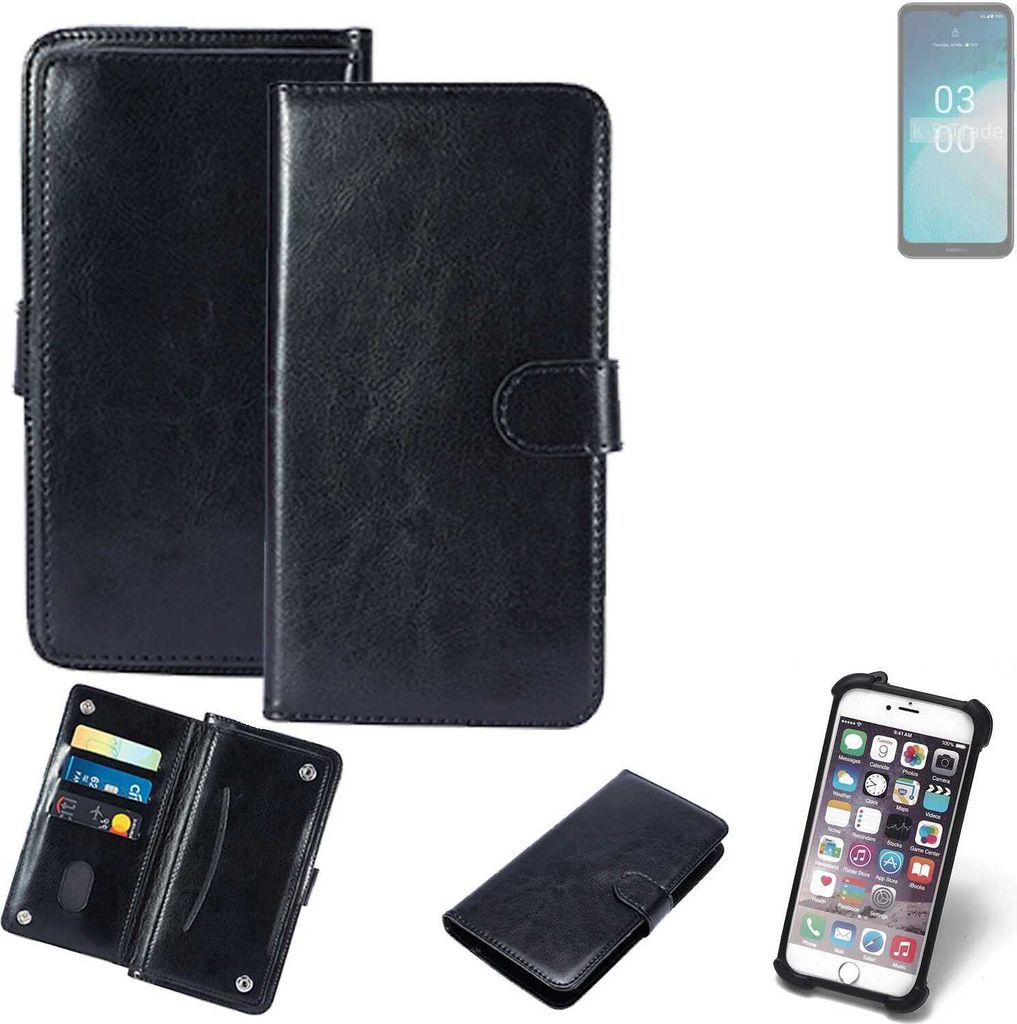 K-S-Trade 360° Hülle kompatibel mit Nokia C300 schwarz Kunstleder Case BookCase WalletCase Kunstlederederhülle Handyhülle, Rundumschutz Bumper