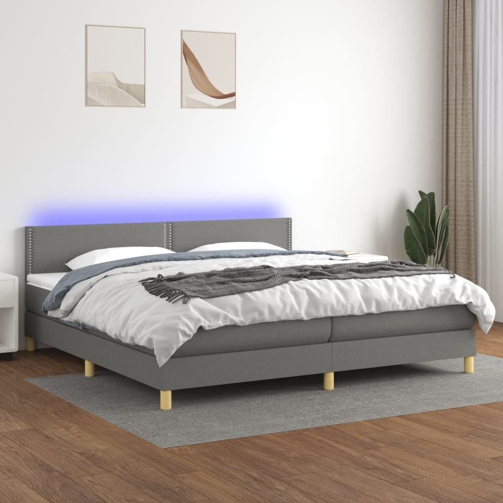 The Living Store Boxspringbett mit Matratze & LED Dunkelgrau 200x200 cm Stoff