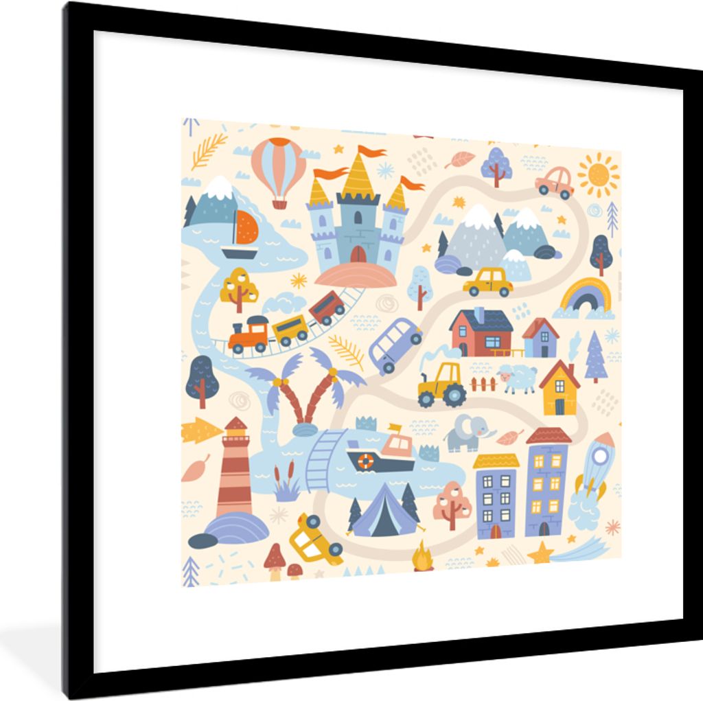 MuchoWow Gerahmtes Poster Kinder - Auto - Schloss - Straßen 40x40 cm - Poster mit Schwarzem Bilderrahmen Wandposter Rahmen Foto Bilder - Poster ...