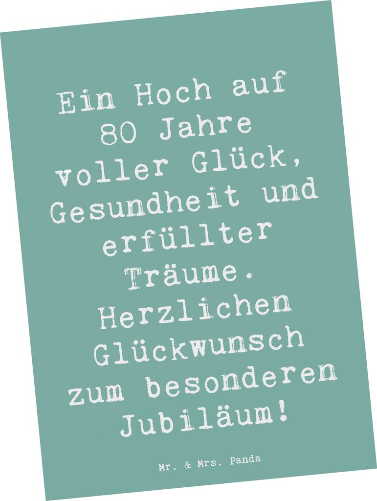 Mr. & Mrs. Panda Postkarte Spruch 80. Geburtstag Freude - Meeresbrise - Geschenk, Ansichtskarte, einzelkarte, Grußkarte, Postkarten, Happy Birthda...