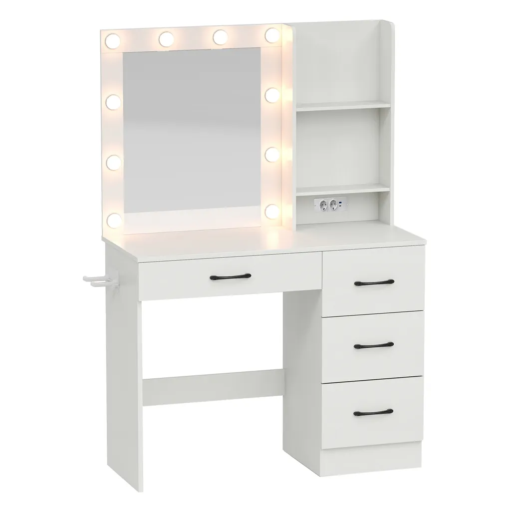 Coiffeuse de Chambre avec Miroir Éclairé et Rangement pour Cosmétiques