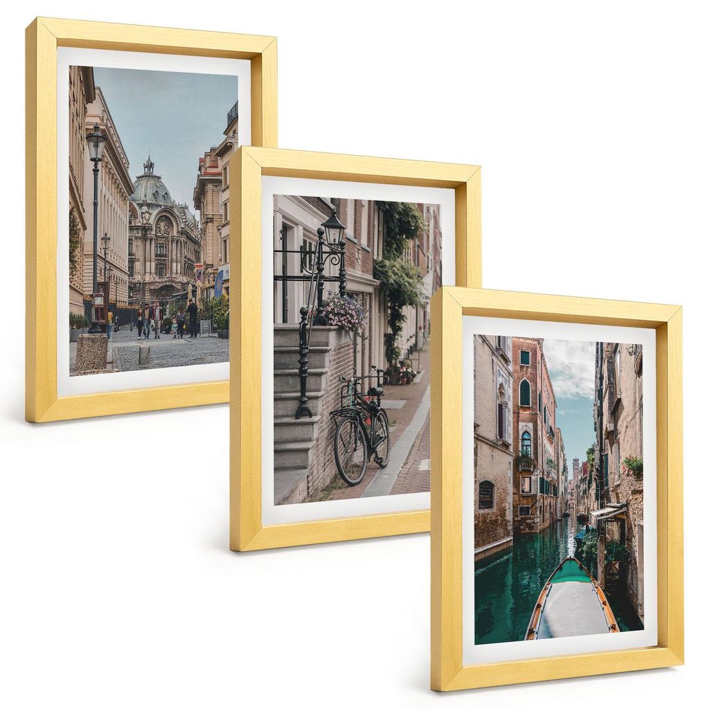 Bilder Set 3-teilig im Goldrahmen Rahmen – Wandbilder 3 Stück – gerahmte Poster für Wohnzimmer, Schlafzimmer und Flur – 20x30 cm – Venedi...