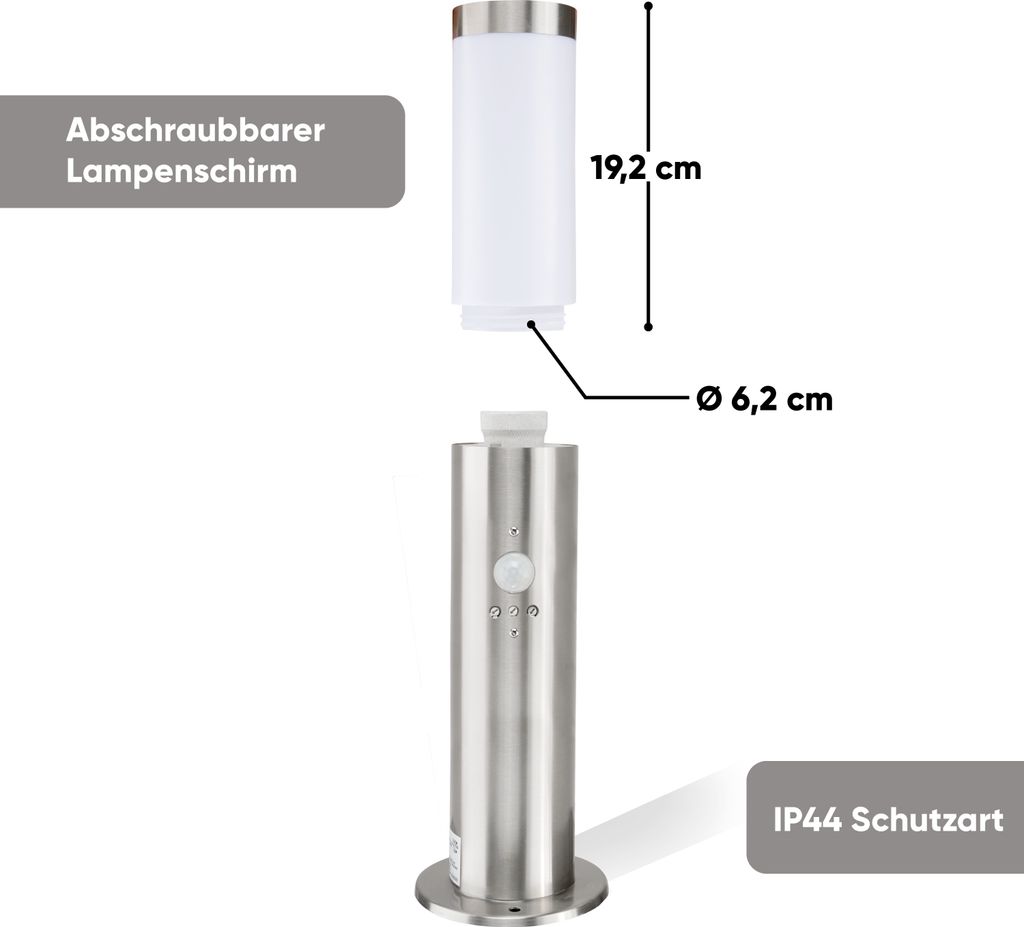 2x Wegeleuchte Edelstahl mit Bewegungsmelder 45cm Außenleuchte Wegbeleuchtung Gartenleuchte Strom Pollerleuchte Aussenlampe Strom E27