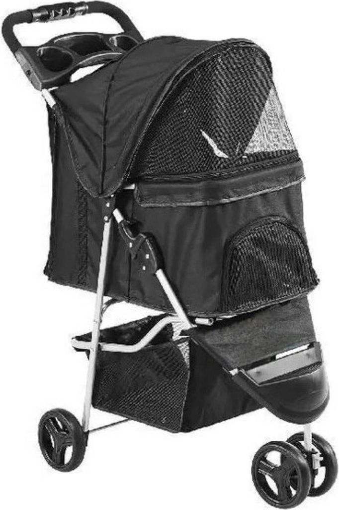 Happyment Hundewagen – Haustierbuggy für Hunde und Katzen – Faltbar – 16 kg Tragfähigkeit – Aluminiumrahmen – Schwarz