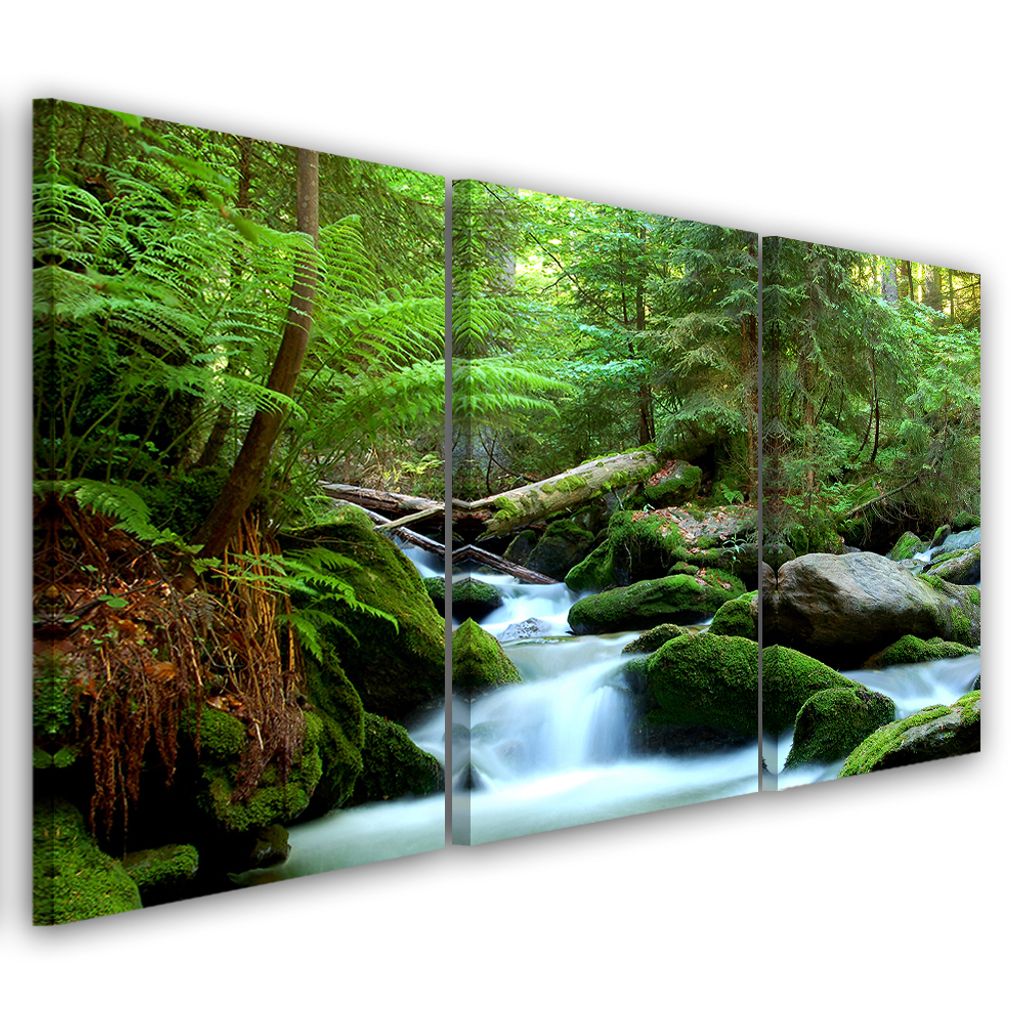 Triptychon auf leinwand grüne landschaften 150x100 cm Feeby grün wandbild bereit zum aufhängen