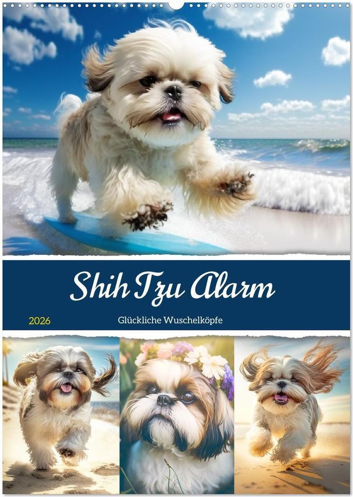 Shih Tzu Alarm. Glückliche Wuschelköpfe (Wandkalender 2026 DIN A2 hoch), CALVENDO Monatskalender