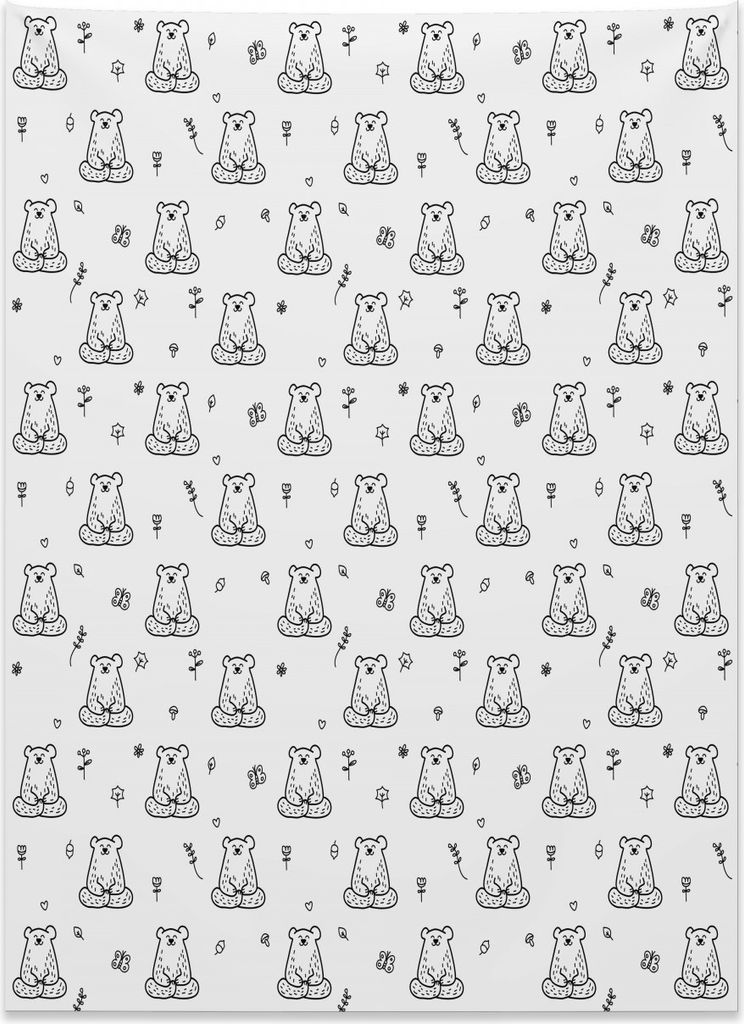 Abakuhaus Yoga Wandteppich, Doodle Stil Bär Figur aus Weiches Mikrofaser Stoff Kein Verblassen Klare Farben Waschbar, 110 x 150 cm, Weiß Schwarz