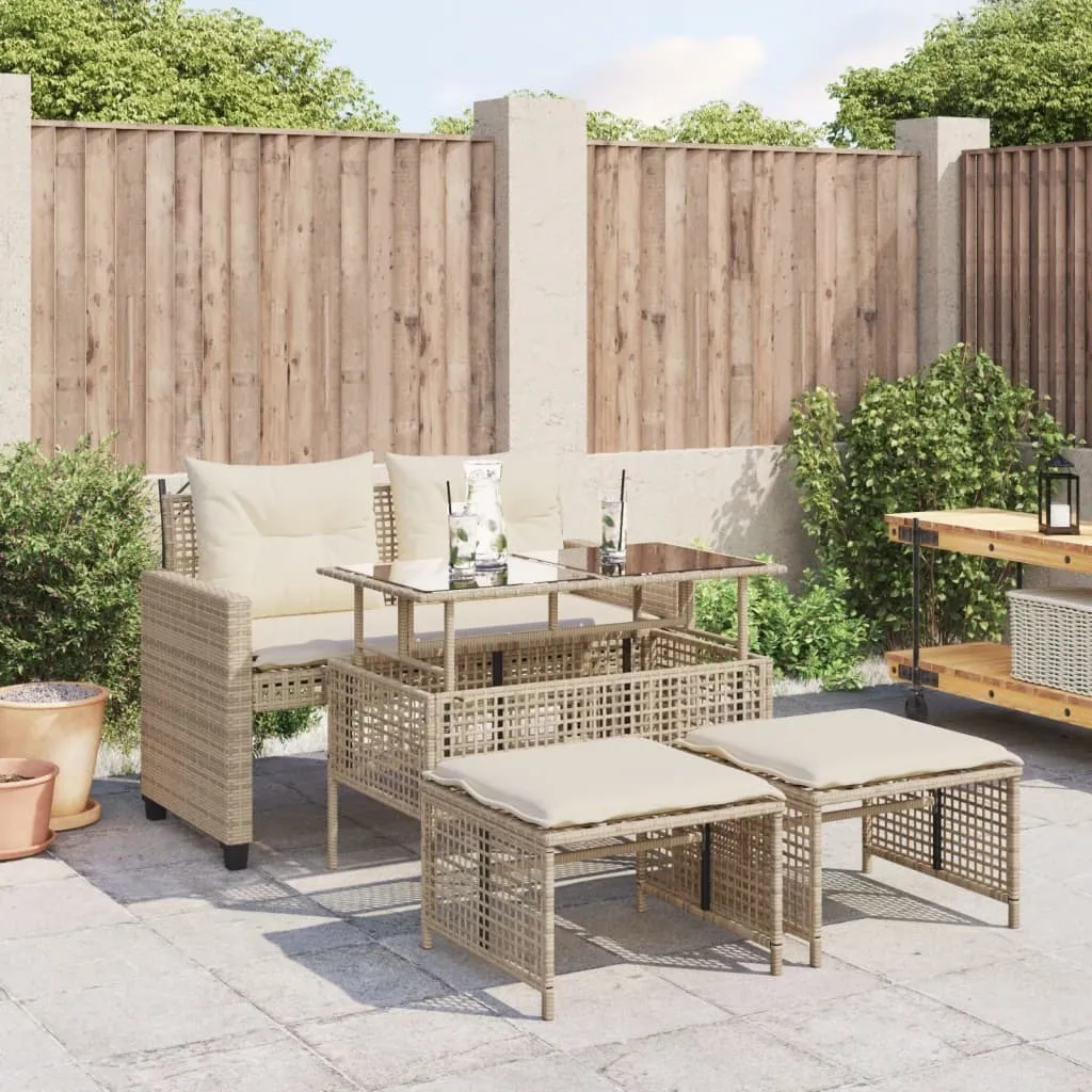 Aménagement jardin : ensemble 4 canapés beige polyrotin et table verre - 2