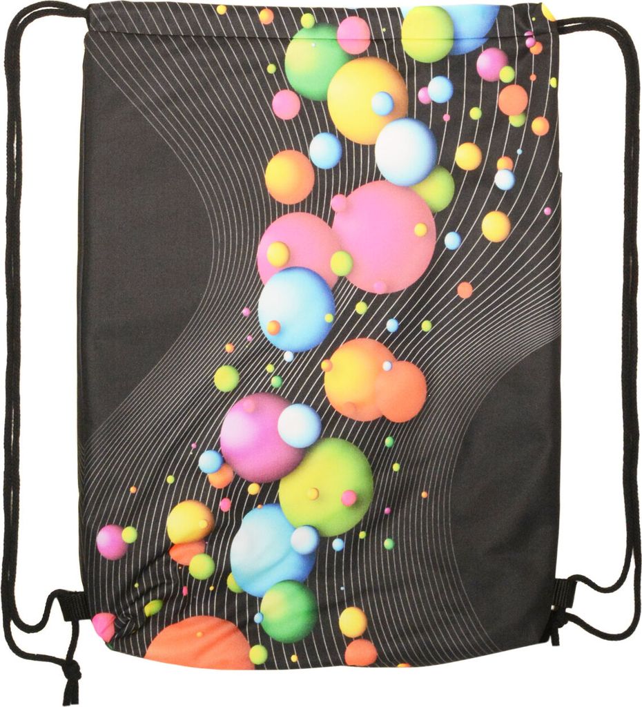 PSYWORK Schwarzlicht Turnbeutel Rucksack Neon Happy Bubbles UV-aktiv Tote Bag Stoffbeutel Stofftasche