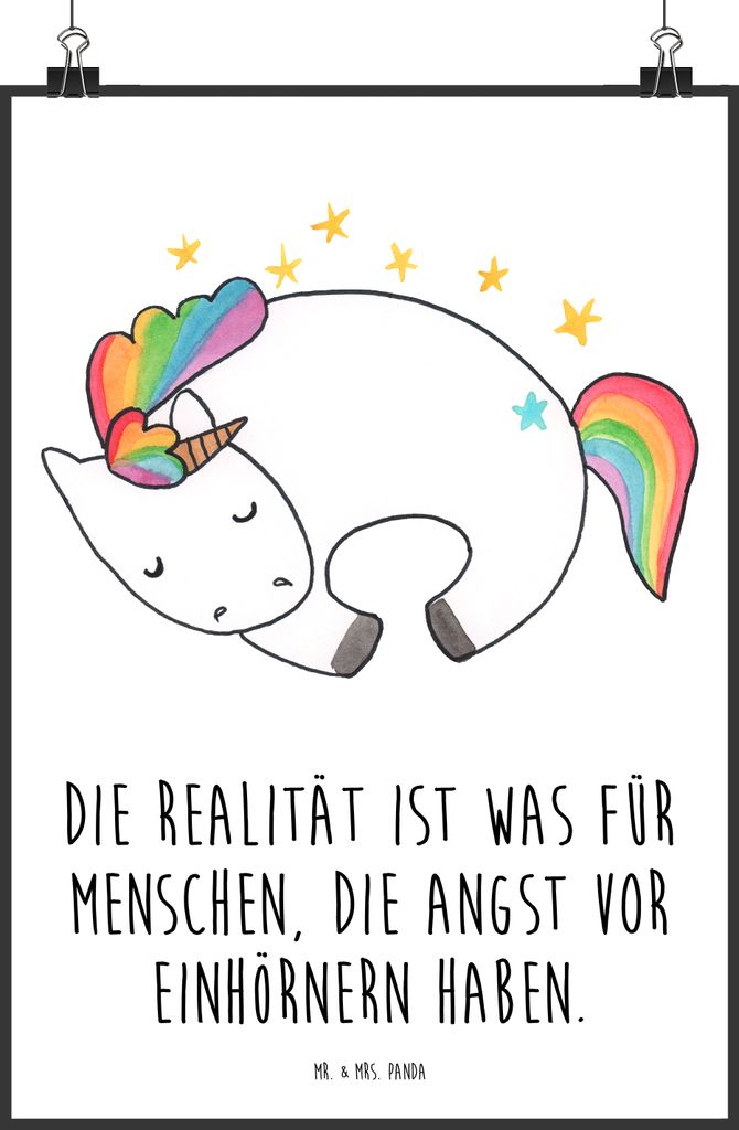 Mr. & Mrs. Panda Bild Einhorn Nacht DIN A1 - Weiß - Geschenk, Träume, drucke, Kunstdruck, Einhörner, Wandbild, Plakat, Freundin, Unicorn, wanddeko