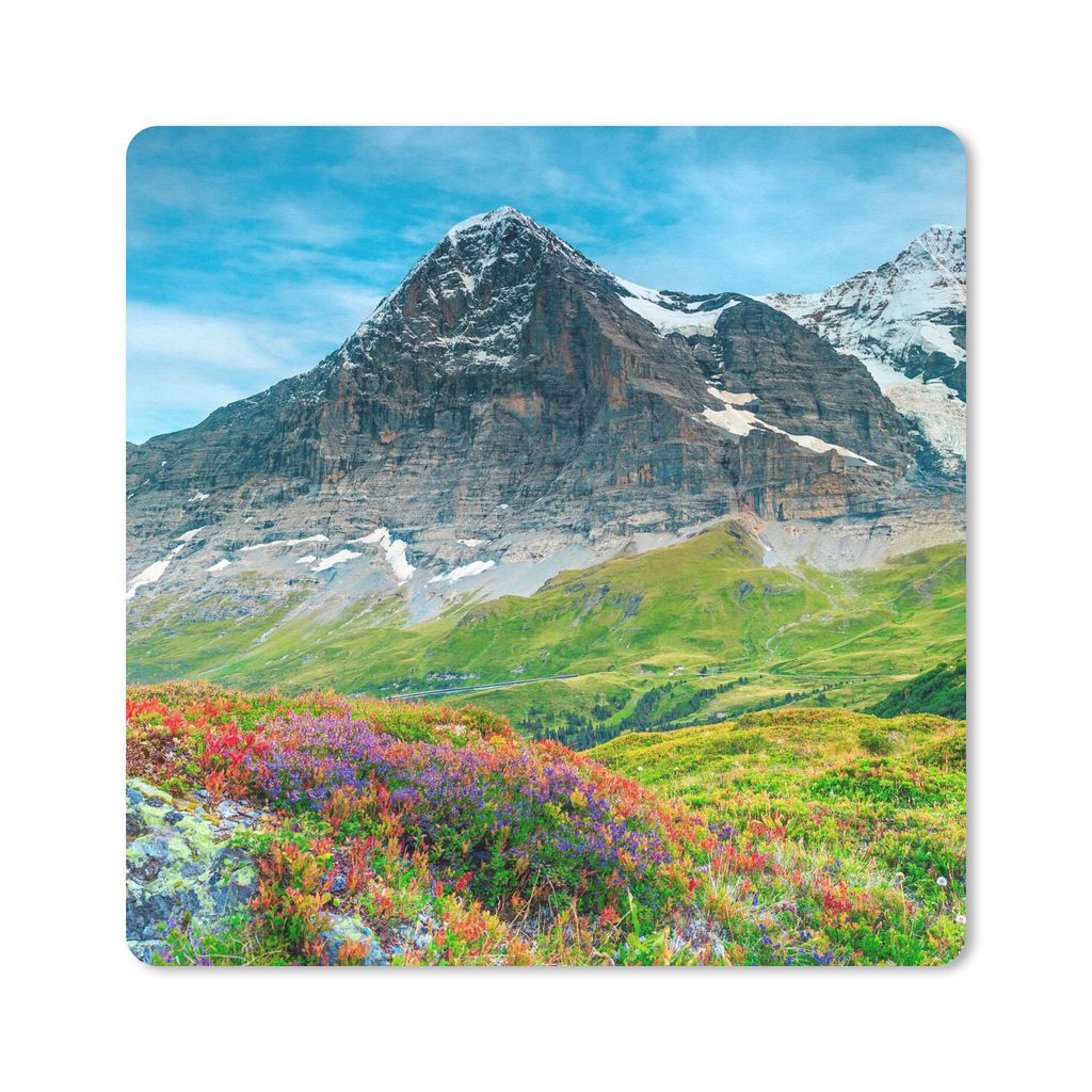 MuchoWow Mauspad Mousepad Blumen - Berge - Schnee - Landschaft 20x20 cm - Mousepads - Maus Mat - Pad - Mausunterlage - Desk Mat - Bureauartikeln