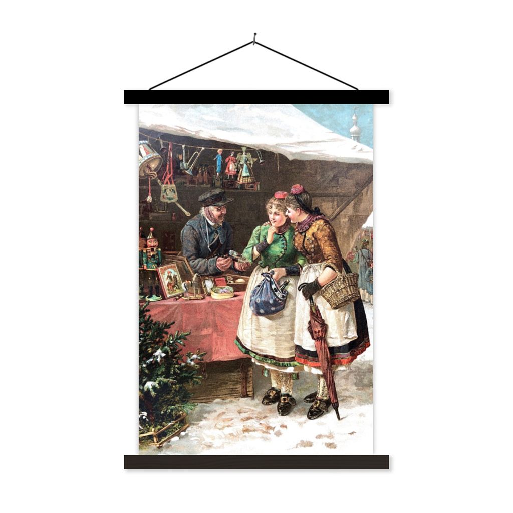 MuchoWow Textilposter Weihnachten - Porträt Weihnachtsmarkt - Vintage 120x180 cm mit schwarzem Rahmen - Fotos