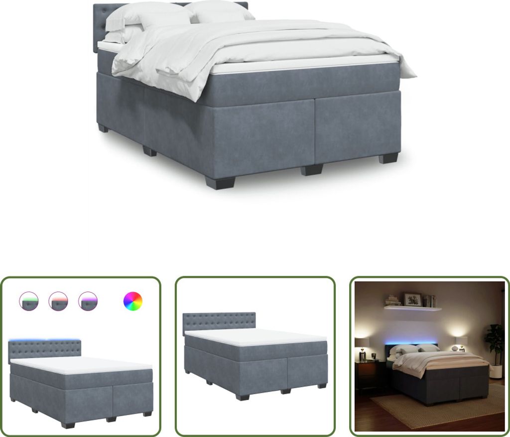 The Living Store Boxspringbett mit Matratze Dunkelgrau 140x190 cm Samt
