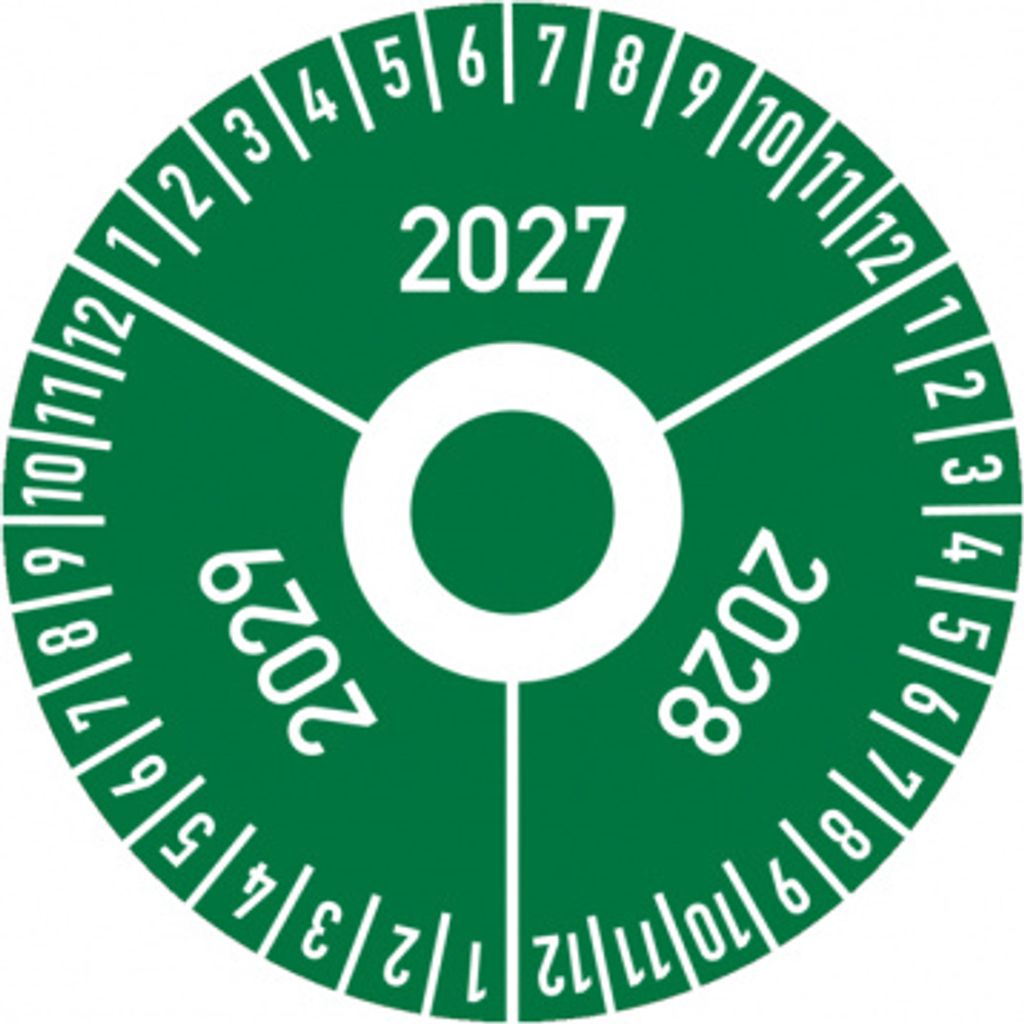 Dreifke Drei-Jahres-Prüfplakette, Jahresfarben, Folie, Ø 30 mm - Bogen = 10 ...