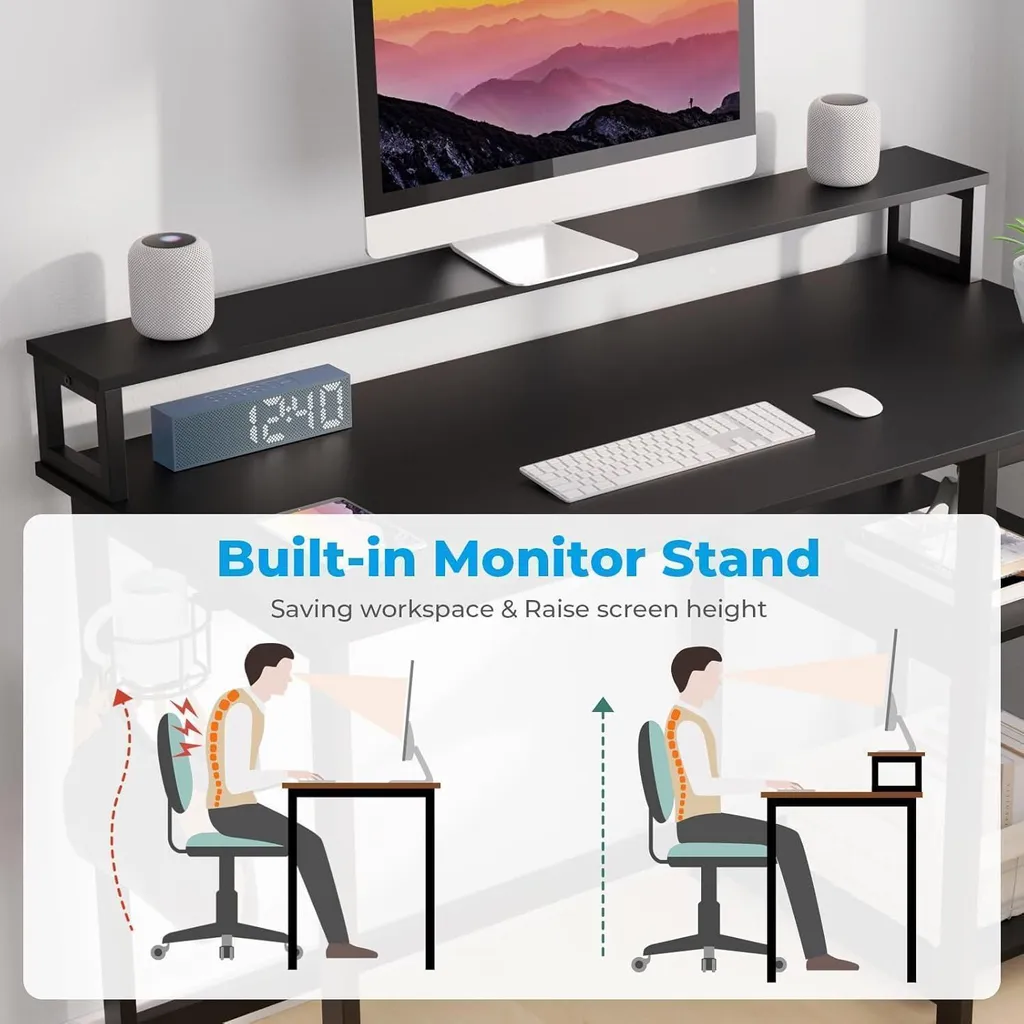 Bureau Gaming Noir 100x50 - Support Écran pour Gain de Place - 4