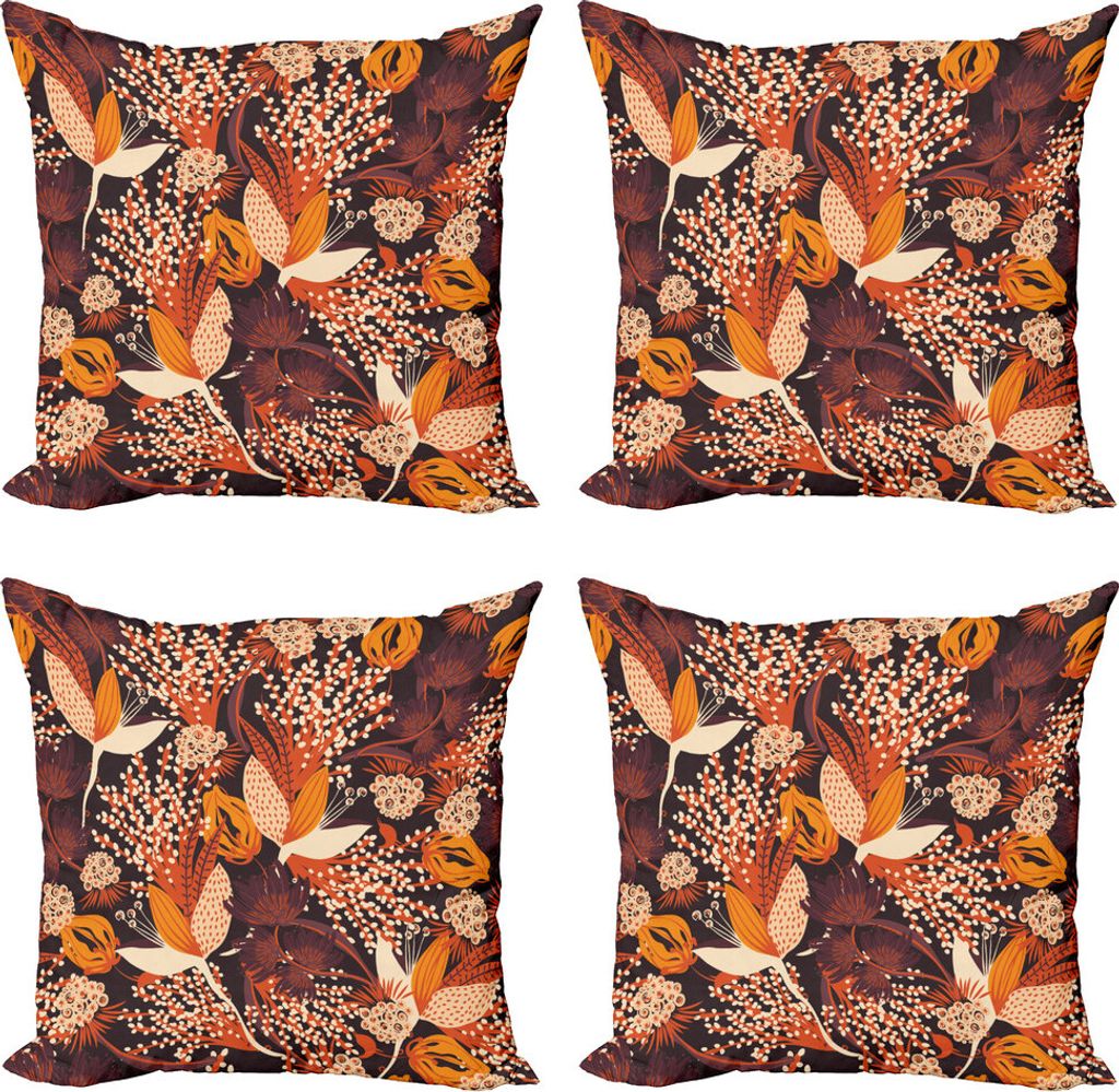 ABAKUHAUS Herbst Kissenbezug Set (4 Stück), Herbstsaison-Blüten, Moderner Doppelseitiger Digitaldruck, 60 cm x 60 cm, Mehrfarbig