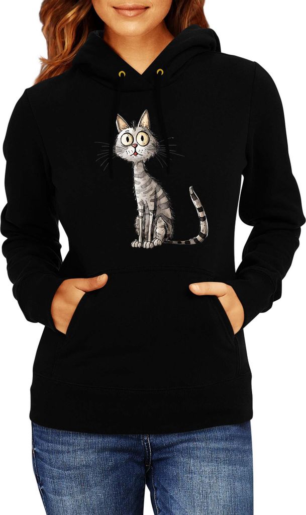 Damen Kapuzenpullover Funny Cats Breeds Egyptian Mau Cat 020, Lady XL / Schwarz