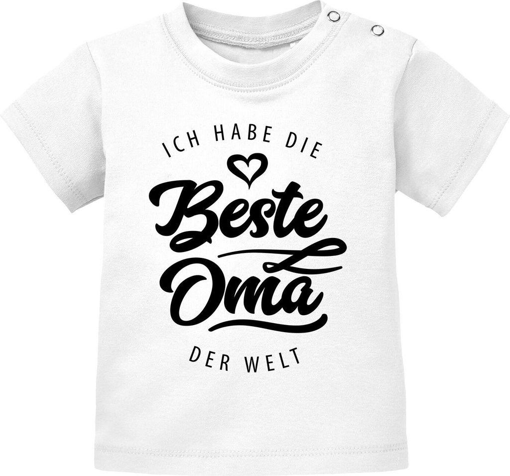 Baby T-Shirt kurzarm Babyshirt Ich habe die beste Oma der Welt Spruch Geschenk Jungen Mädchen Moonworks weiß 56/62 (1-3 Monate)
