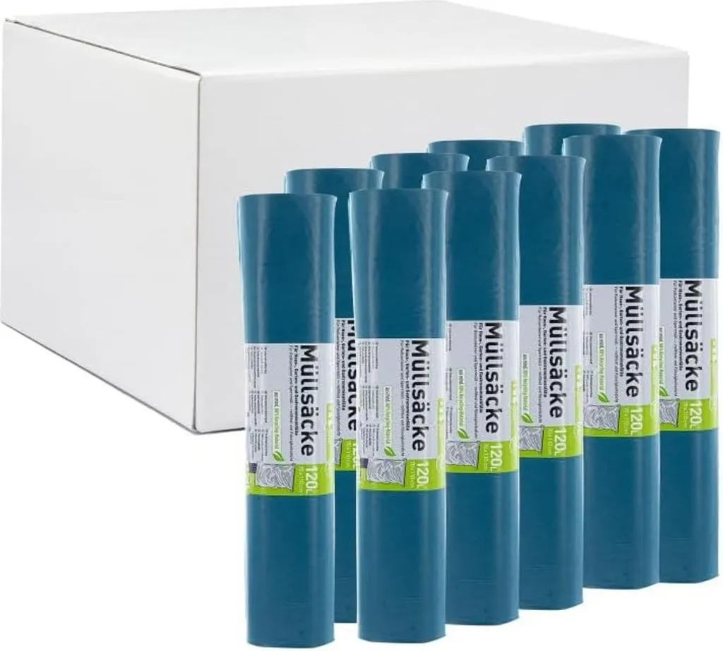 Hossi's Wholesale - 250 Sacs Poubelle 120L Bleus en 10 Rouleaux 39µm