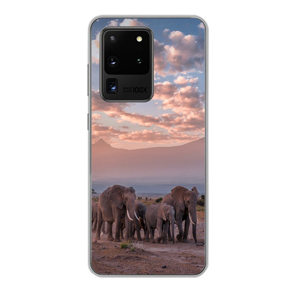 MuchoWow Handyhülle Schutzhülle Hülle für Samsung Galaxy S20 Ultra Elefant - Tiere - Abend - Landschaft - Savanne Silikon Softcase Handy Hül...