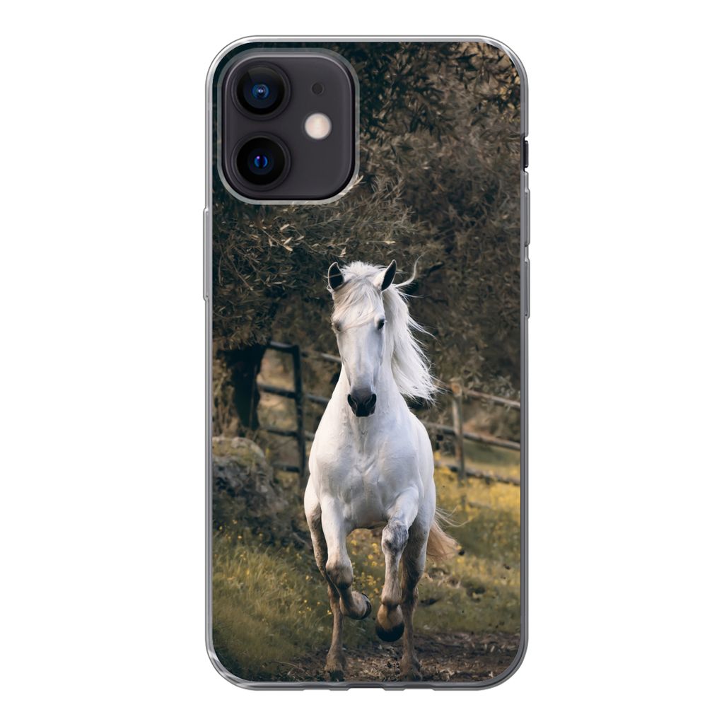 MuchoWow Handyhülle Schutzhülle Hülle für iPhone 12 Pferd - Natur - Schlamm Silikon Softcase Handy Hülle - Schutzhülle