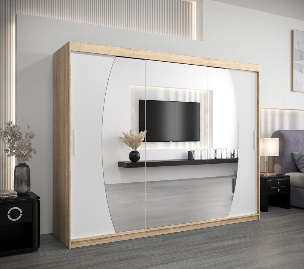 Kleiderschrank NATALIE – Breite 250 cm, Sonoma-Eiche / Weiß