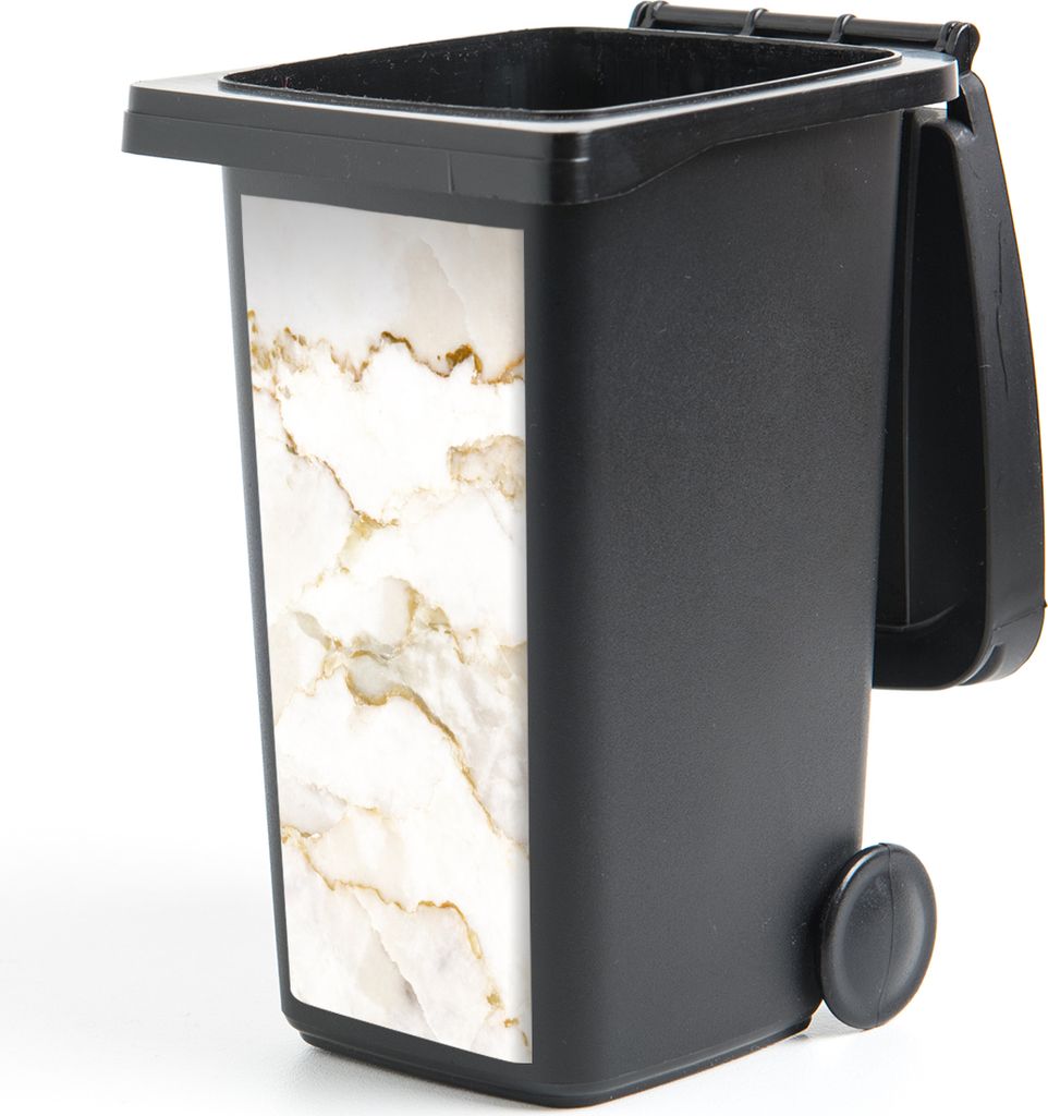 MuchoWow Mülltonnenaufkleber Marmor - Limette - Gold - Luxus - Marmoroptik - Weiß 44x98 cm - Containeraufkleber - Aufkleber - Mülltonnen-Aufkl...