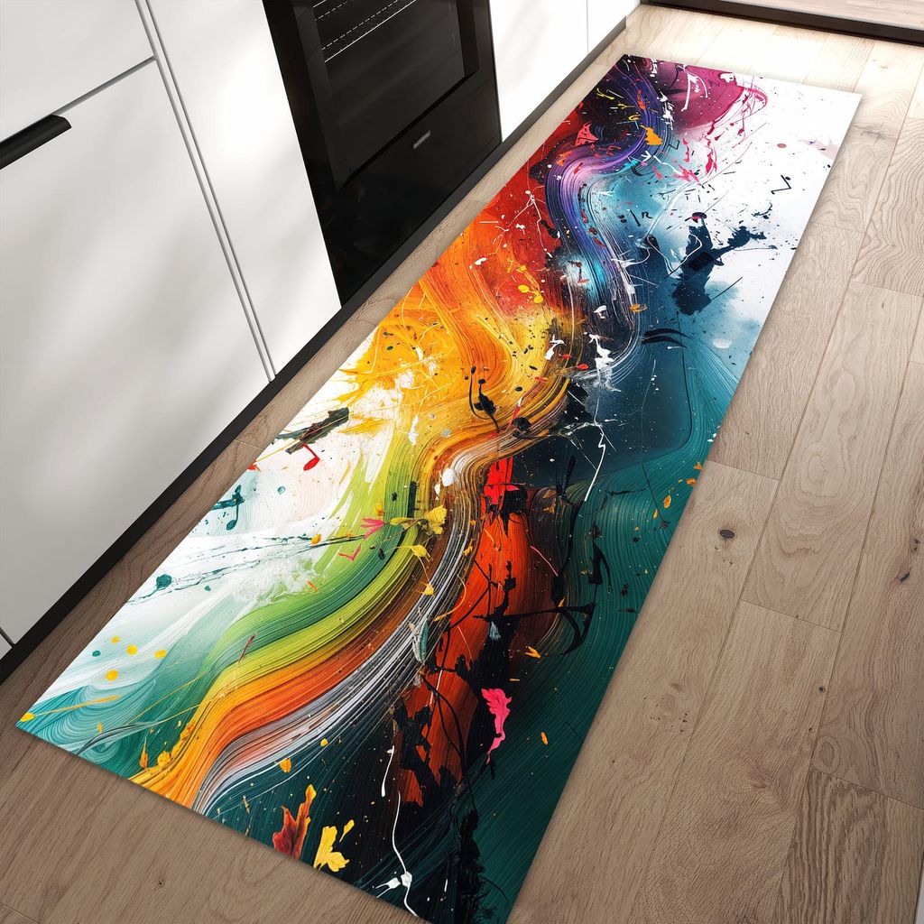 Küchenteppich 80x250cm rutschfest & abwischbar PVC Läufer - Farbenexplosion