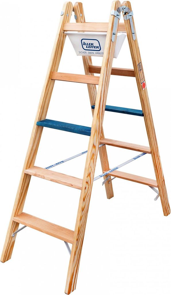 ILLER-LEITER Holz Stufen Stehleiter Plus 2x8 Stufen ERGO