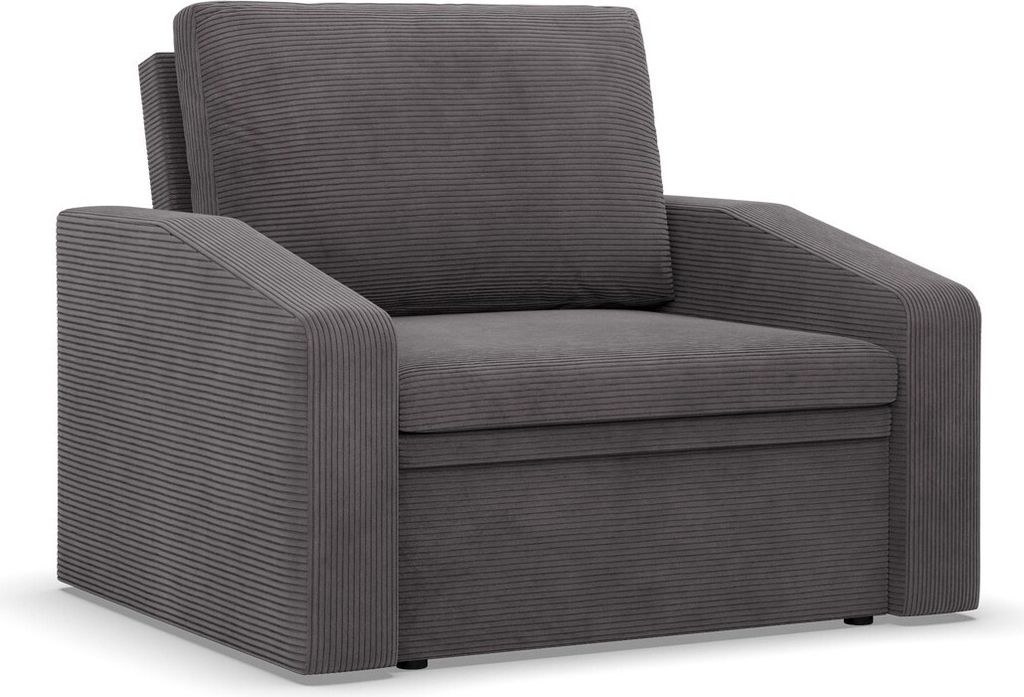 Sessel mit Schlaffunktion, Loungesessel für das Wohnzimmer, Orbit 80cm, Cord Dunkelgrau