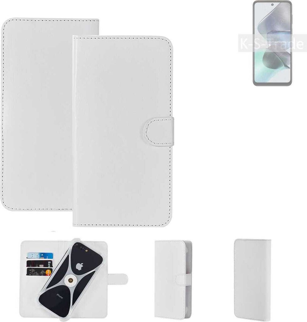 K-S-Trade Handy Hülle Schutz Hülle kompatibel mit Motorola Moto G23 Cover Case Bookstyle Bumper weiß 1x