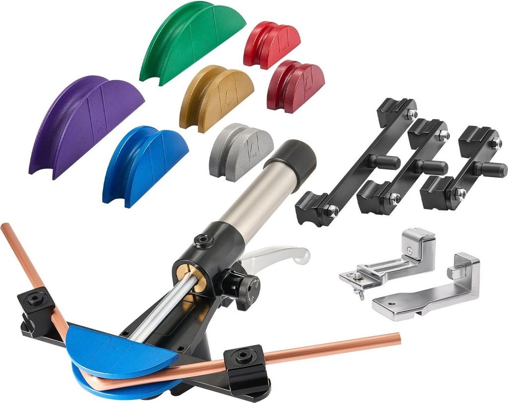 Hydraulisches Rohrbiegegerät - Rohrbieger-Set 6–22 mm - Vorwärts- & Rückwärtsbiegen - 7 Farbkodierte Biegebacken aus Alu-Legierung - Für HLK...
