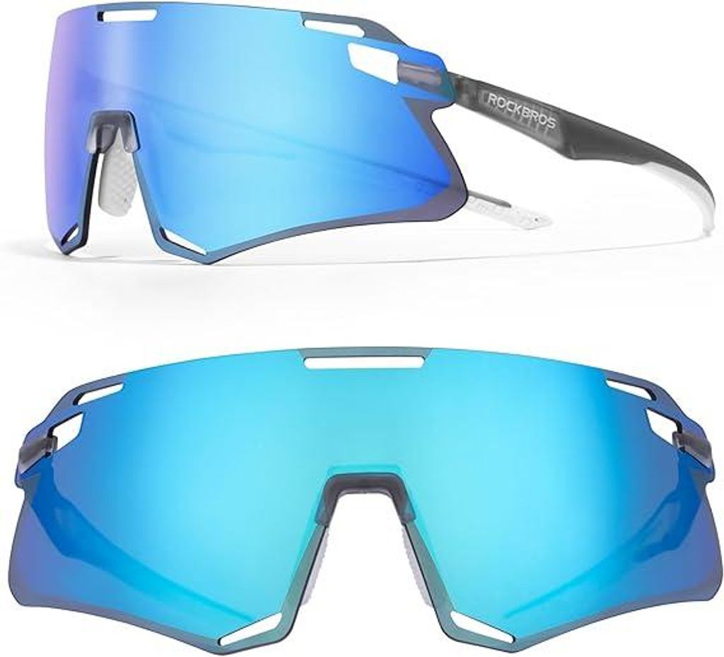 ROCKBROS Fahrradbrille TR90 Rahmen Polarisiert Sportsonbrille Für Herren Damen MTB Rennrad Laufen Angeln Winddicht Transparentgrau Weiß Blau