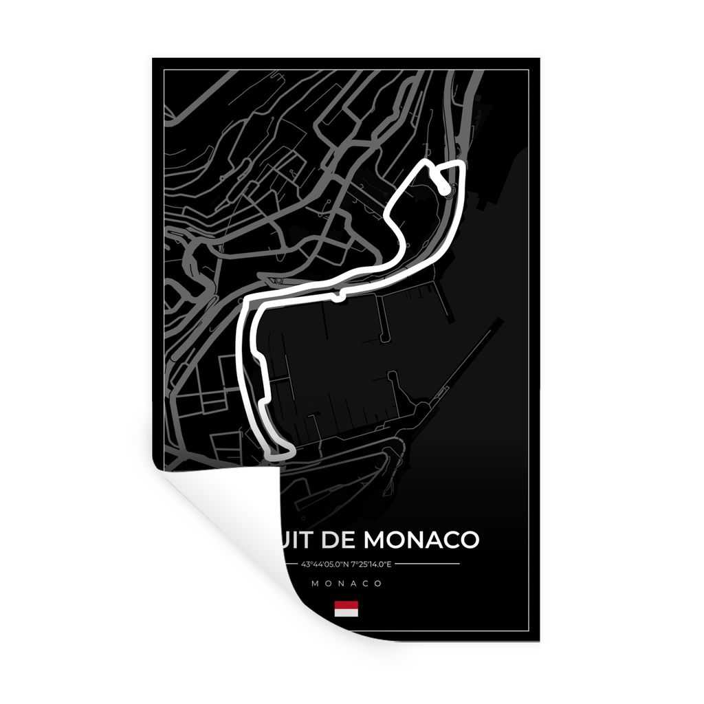 MuchoWow Wandtattoo Wandsticker Wandaufkleber Monaco - Formel 1 - Circuit de Monaco - Rennstrecke - Schwarz 40x60 cm Selbstklebend und Reposition...