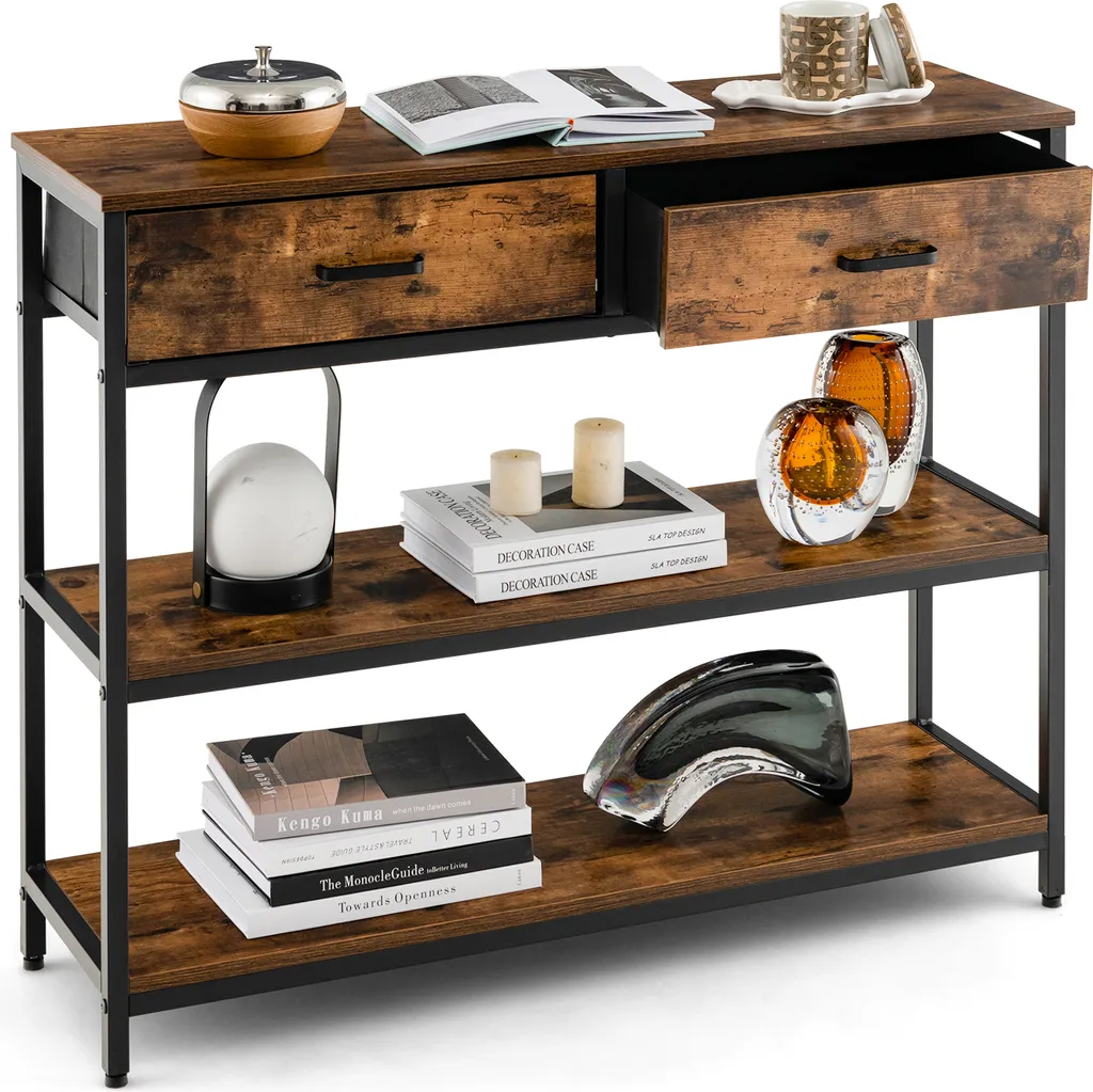 Console d'entrée vintage 3 niveaux avec rangement et étagère de métal