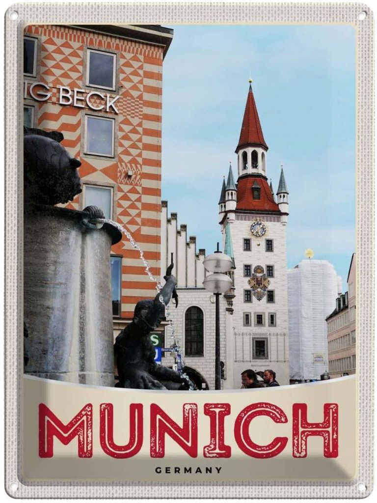 vianmo Blechschild 40x30 cm München Aussicht Architektur Stadt Bildmotiv Reisemotiv Abenteuer Reisen Deutschland Urlaub