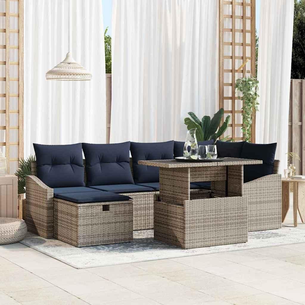 Maison Exclusive - Garten-Sofa-Set 7 pcs Grau Poly-Rattan