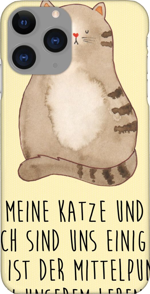 Mr. & Mrs. Panda Iphone 11 Pro Handyhülle Katze Sitzen - Gelb Pastell - Geschenk, Premium Kunststoff, Cat, Herz, Katzen, Handy Case, Cats