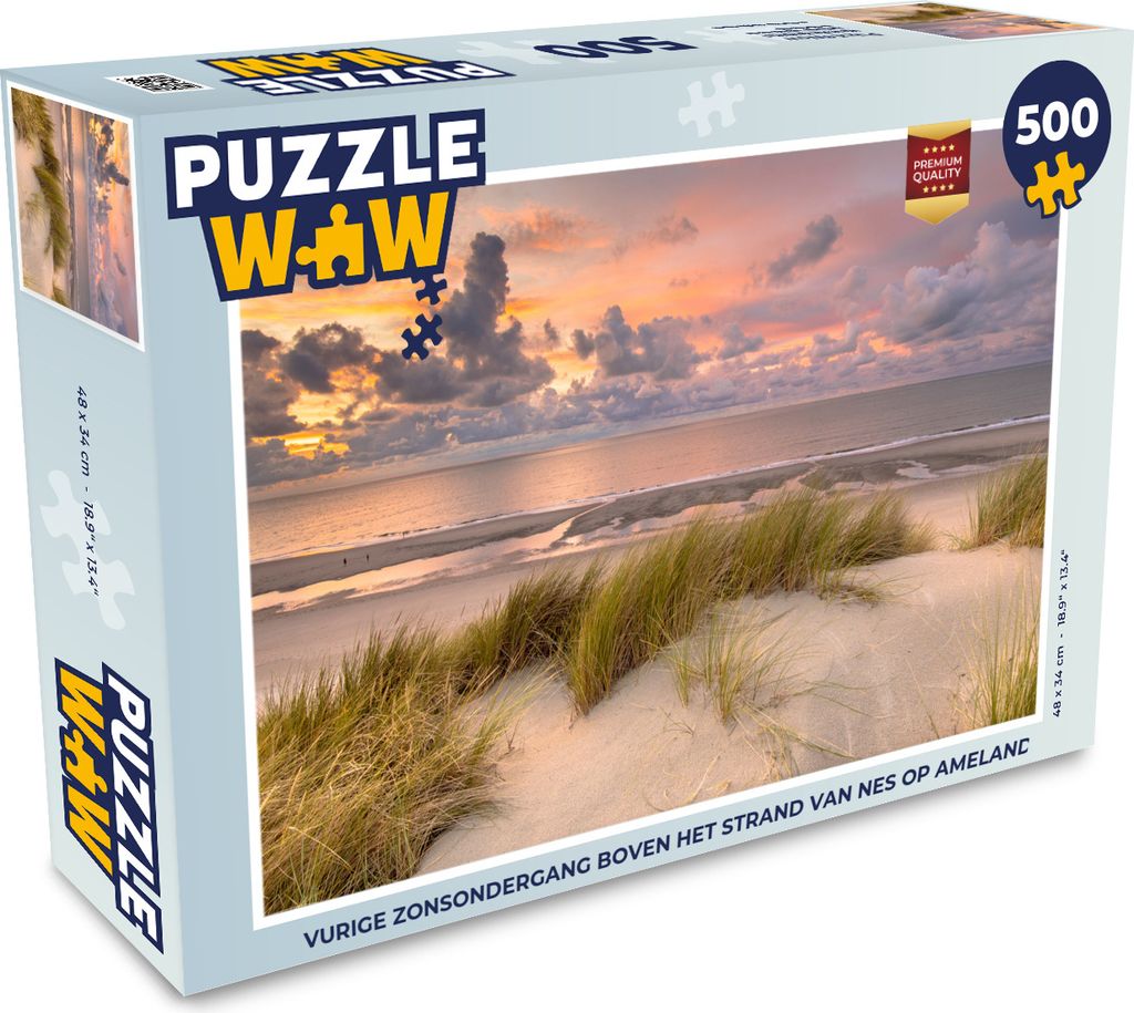 MuchoWow Puzzle 500 Teile Feuriger Sonnenuntergang über dem Strand von Nes auf Ameland - 500 Teile - Kinder - Selberbauen - Puzzlespiele