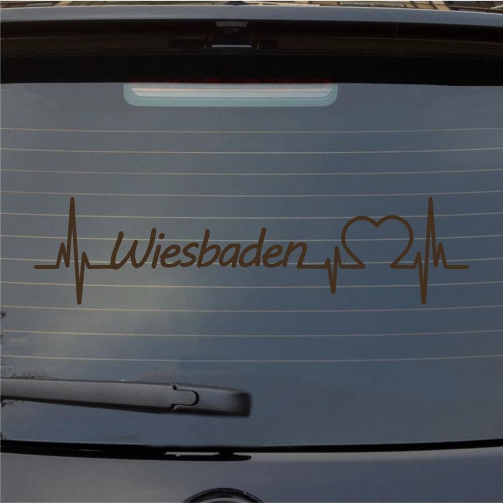 Heckscheibenaufkleber Wiesbaden Herzschlag Puls Stadt Liebe 55x14 cm Braun Auto Aufkleber Sticker