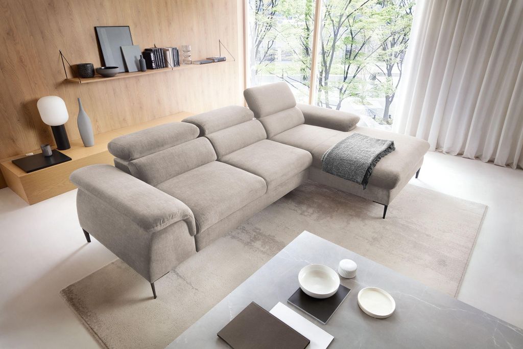 Masseno Ecksofa MESTO mit Schlaffunktion L-Form, Sofa mit Bettkasten, Wohnzimmersofa, Couch, Soffa, Bettsofa, Couchgarnitur- Beige, VOGUE 02
