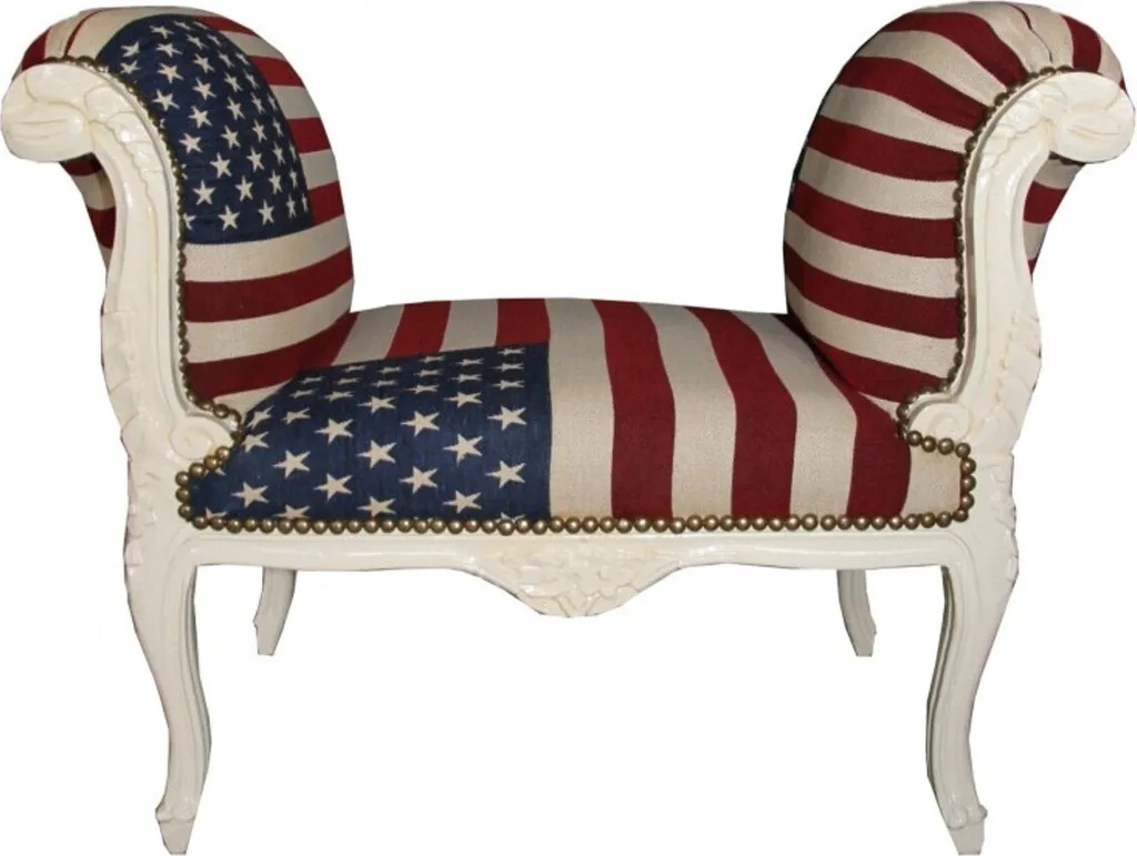 Tabouret baroque crème et banc USA avec drapeau, assise d'appoint