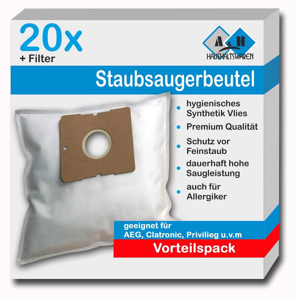 20 Staubsaugerbeutel für Tristar SZ 1920 Eco, mehrlagig