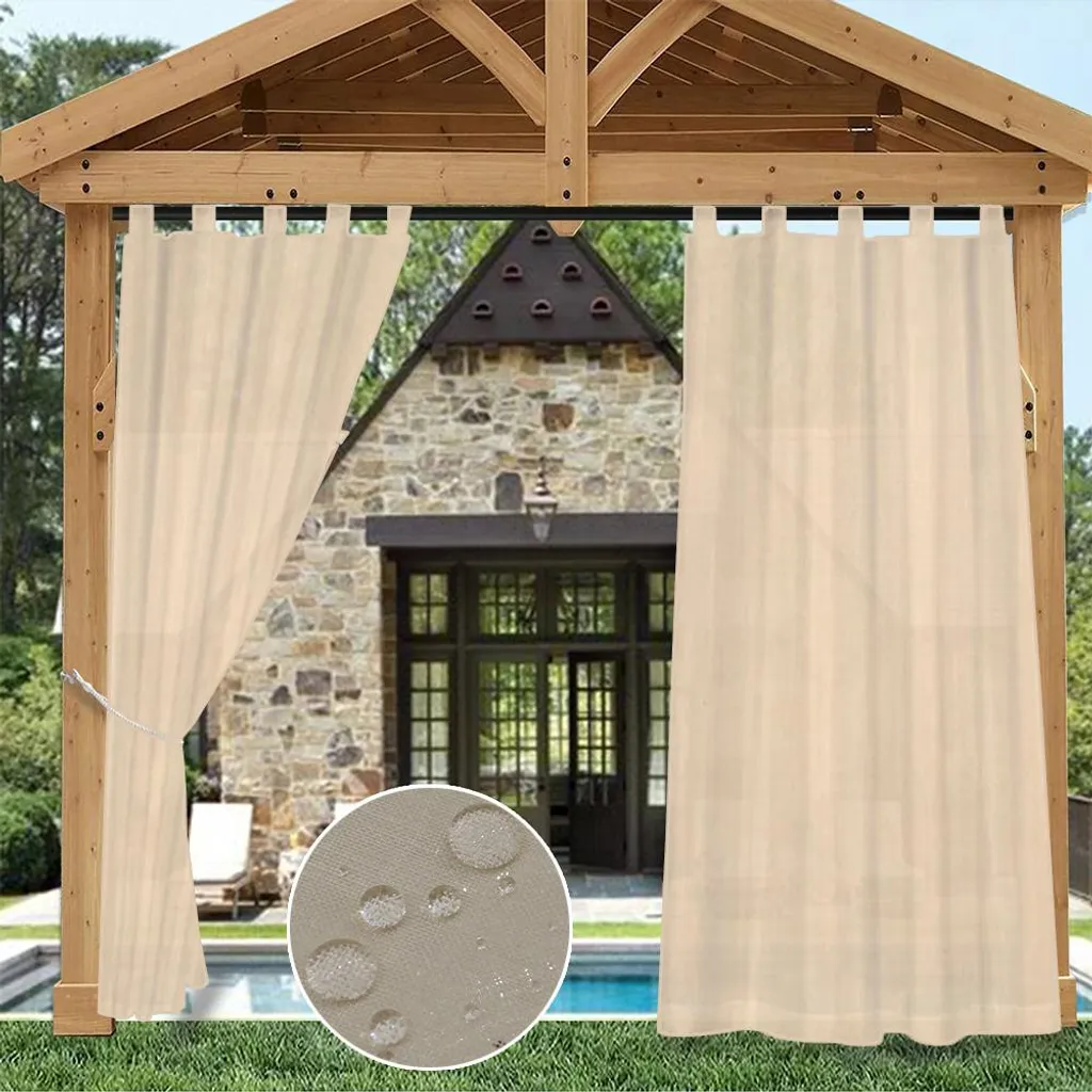 Tende Khaki Trasparente Sciarpa Loop Tende da esterno impermeabile per giardino esterno Patio Balcone, Set di 2, L*H: 132x244cm