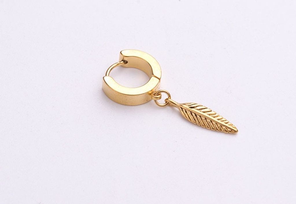 Ohrringe mit hängender Feder oder Kreuz Creolen Ohrstecker Gold Feder