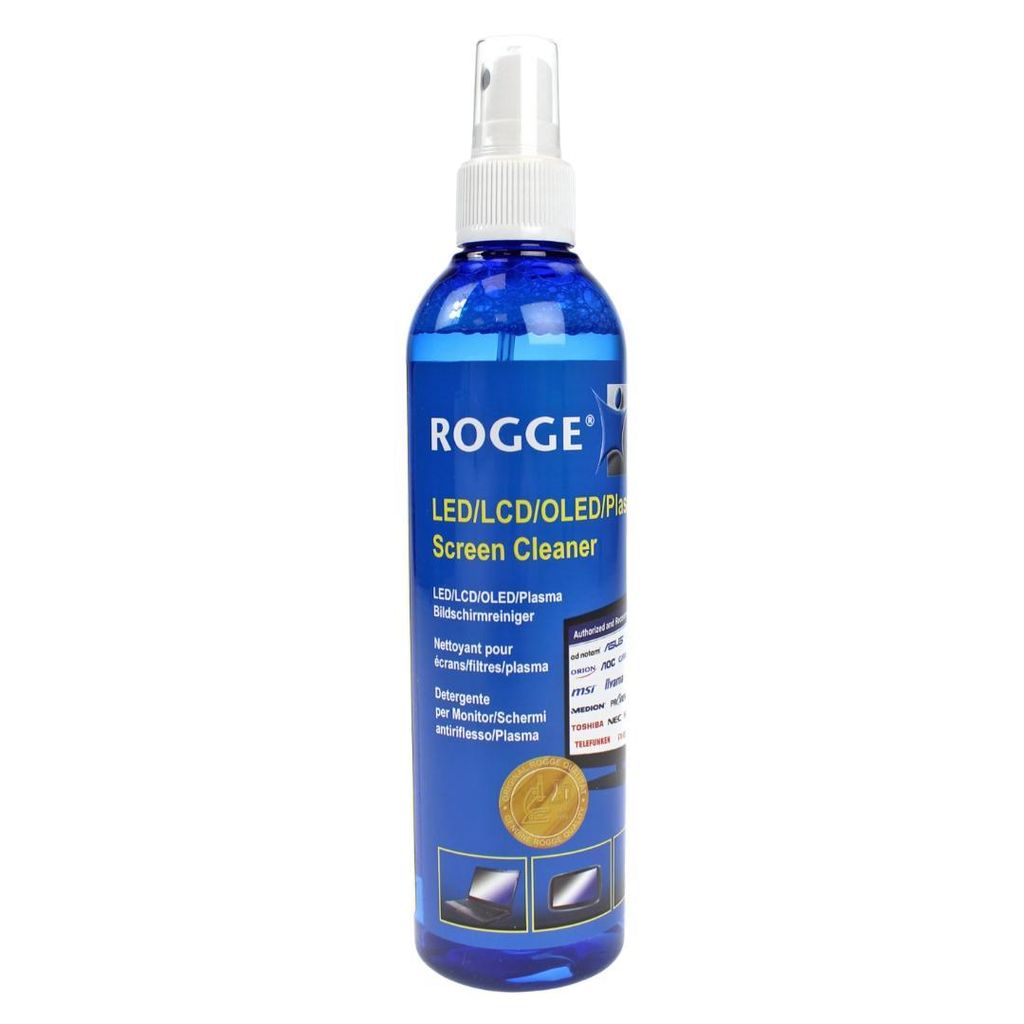 ROGGE Bildschirmreiniger 250ml Original seit 1998 - LCD/TFT/LED/OLED + Plasma Displayreiniger. Streifenfreie Reinigung für alle glatten Oberflächen.