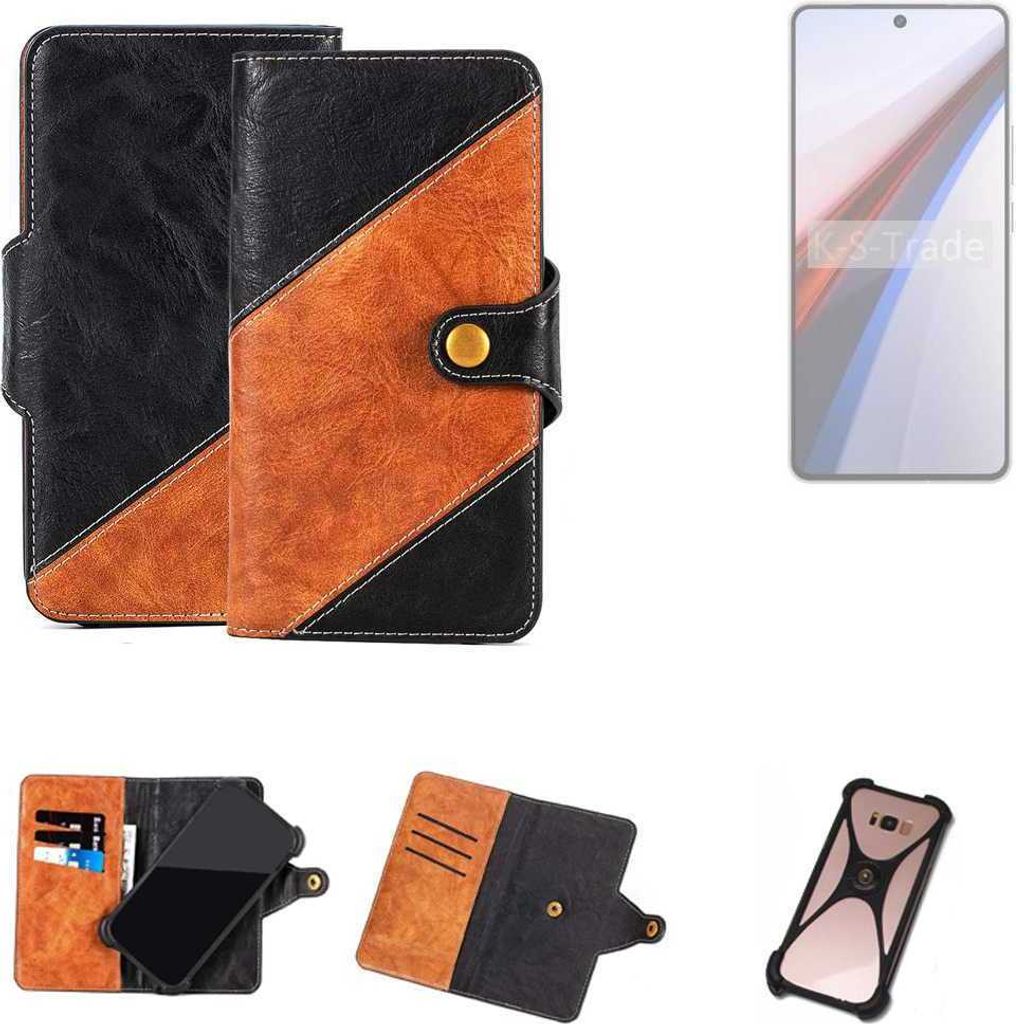 K-S-Trade Handyhülle Schutzhülle Bookstyle Case Wallet-Case kompatibel mit Vivo IQOO 12 Handy Cover Bumper Klapphülle schwarz hellbraun 1x