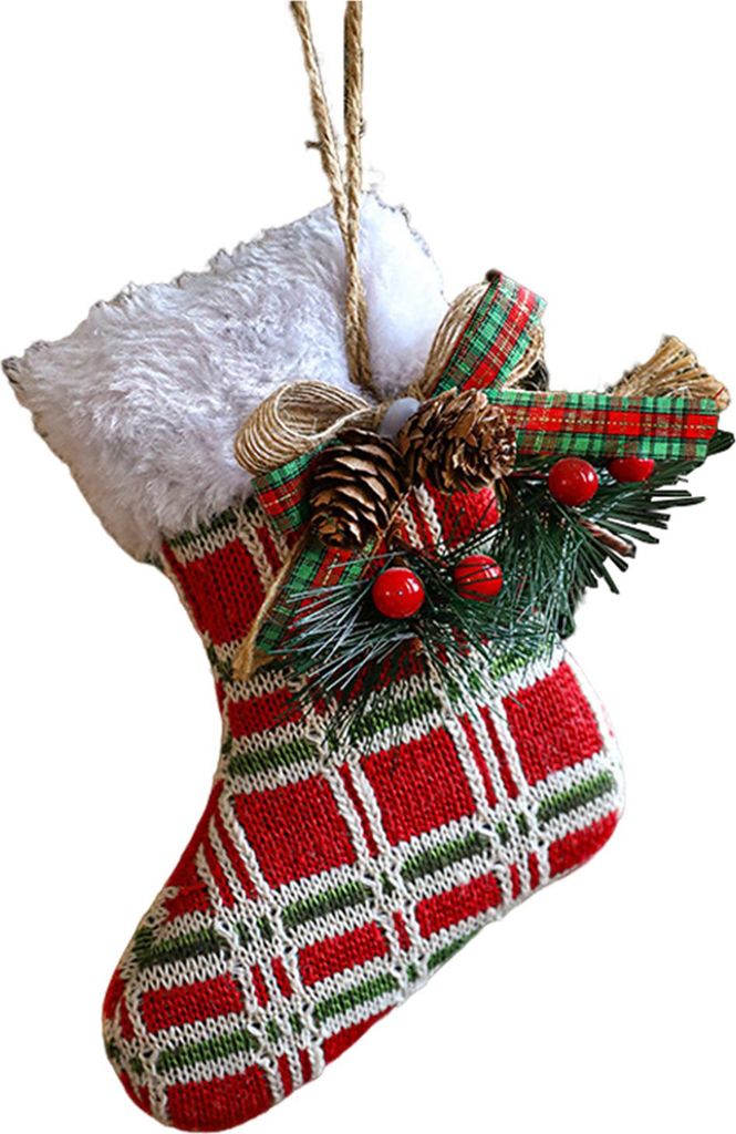 Weihnachtsbaumschmuck, Buffalo Plaid, Strumpf, Pullover, Hut, hängende Dekoration für den Weihnachtsbaum, Heimdekoration