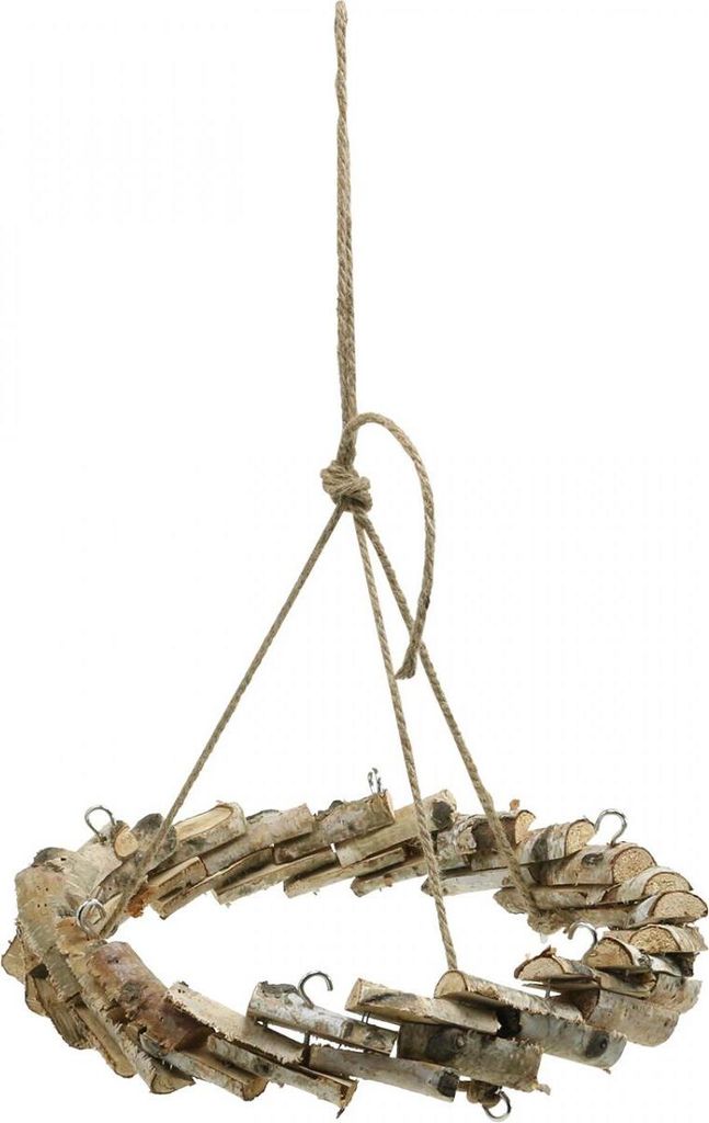 Hängedeko Kranz aus Birkenholz mit Haken für Blumen und Makramee
