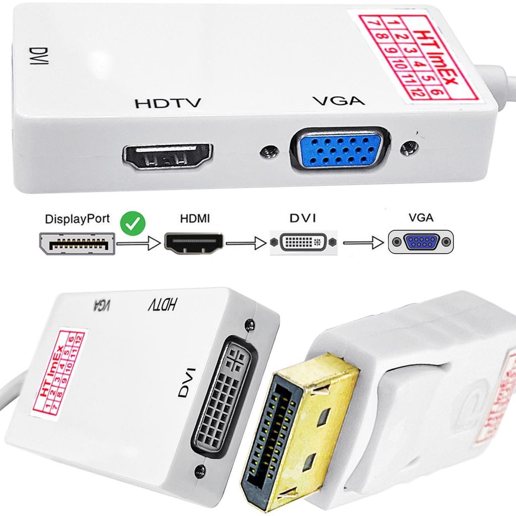 DisplayPort Male zu HDMI DVI VGA Buchse Adapter 3in1 Full HD Konverter Weiß kompatibel